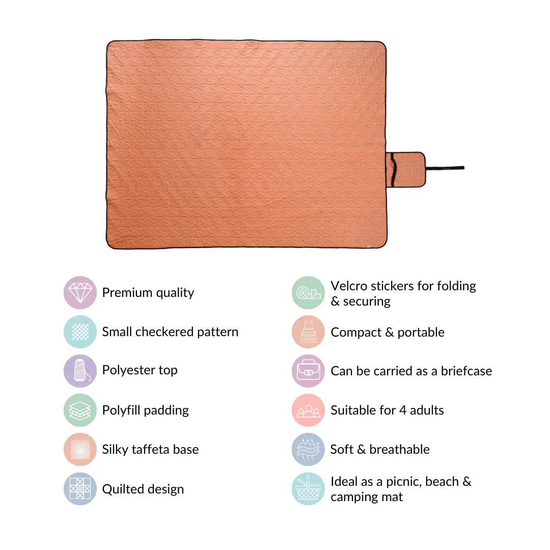 Orange Checks Quilted Picnic Mat 84x60 Inch - Image 5