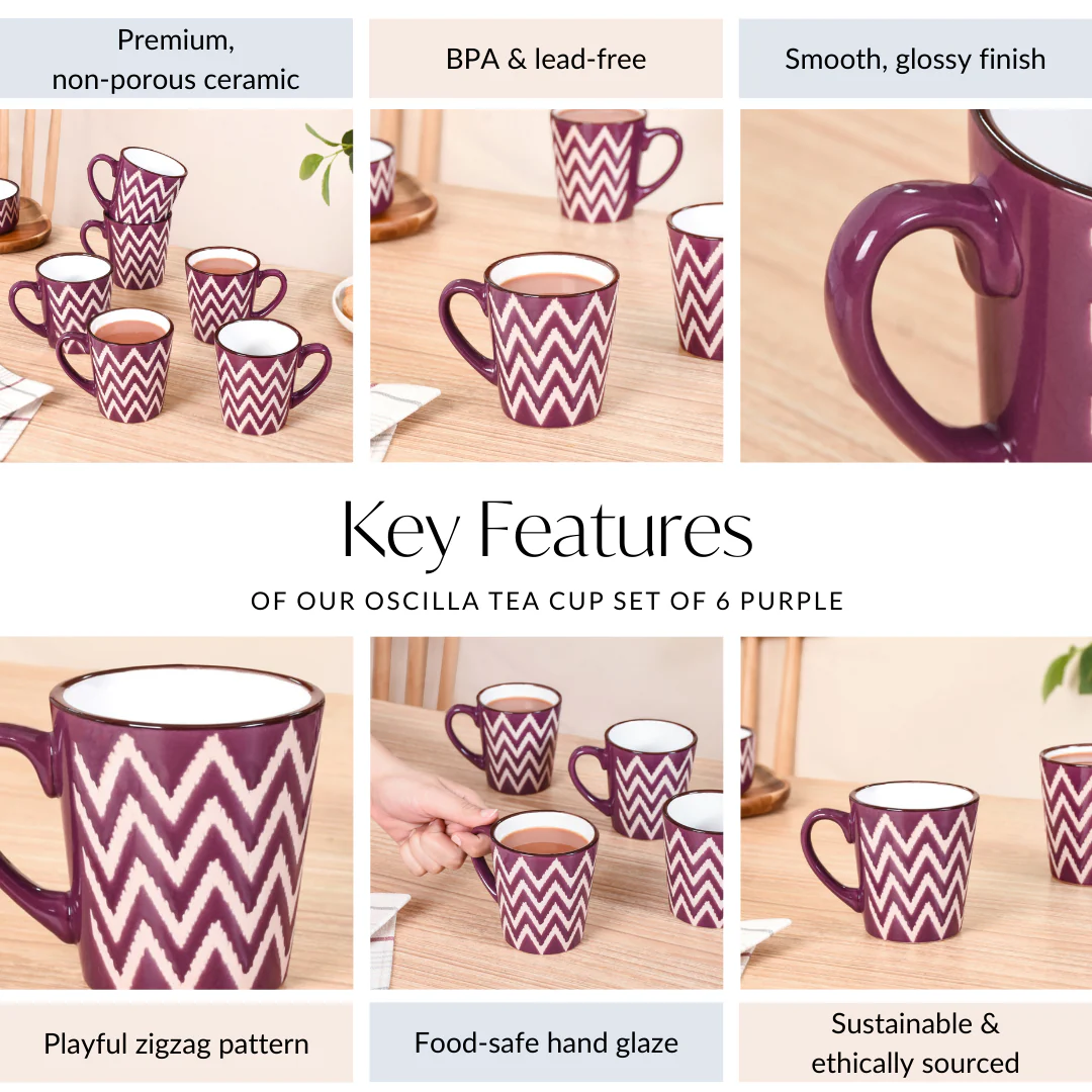 Oscilla Tea Cup Set Of 6 Purple 250ml - Image 5