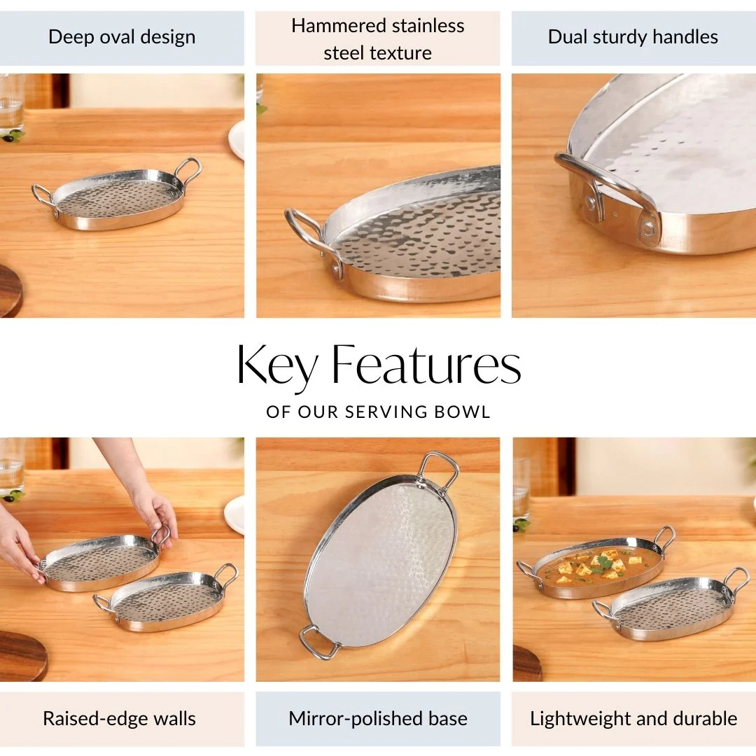 Oval Hammered Stainless Steel Serveware Set Of 2 - Image 5