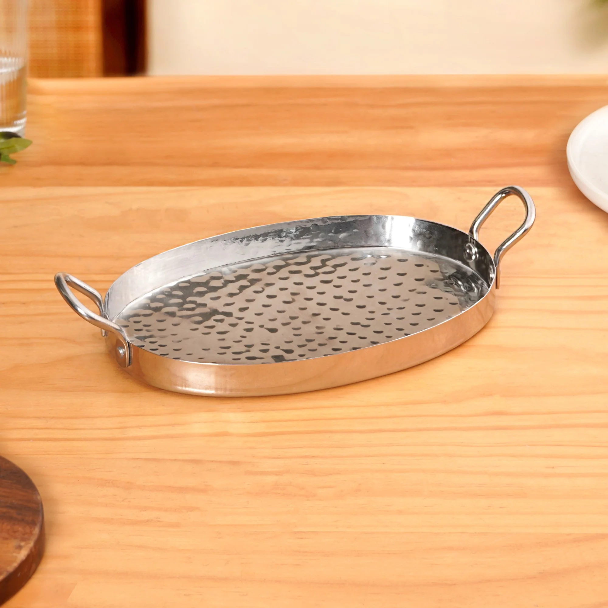 Oval Hammered Stainless Steel Serveware Set Of 2 - Image 6