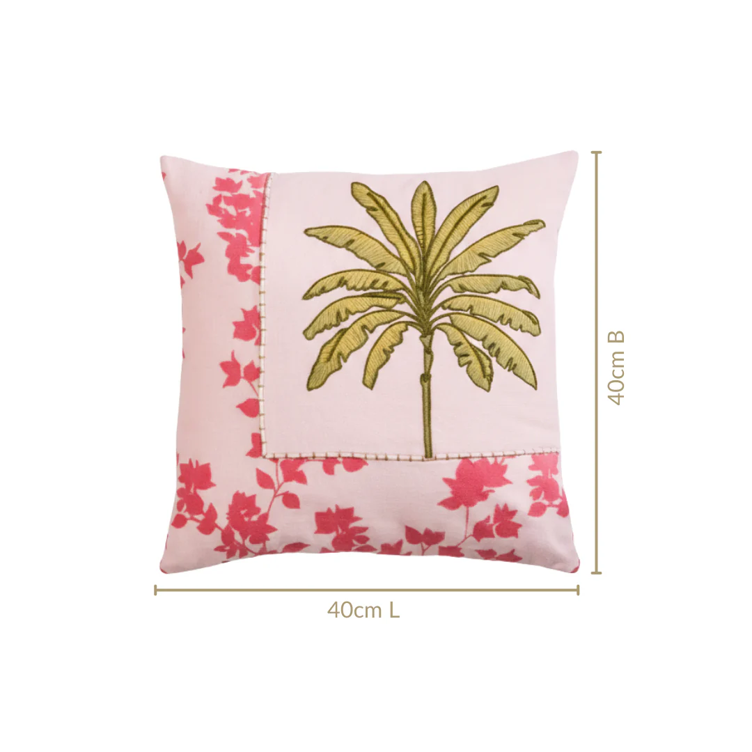 Palm And Charm Embroidered Cotton Cushion Cover 40x40cm - Image 3