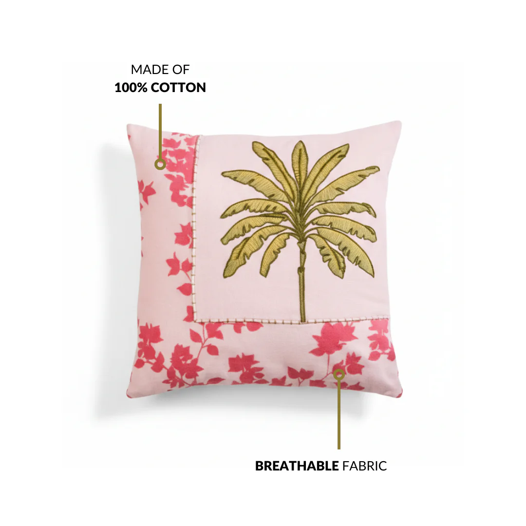 Palm And Charm Embroidered Cotton Cushion Cover 40x40cm - Image 5
