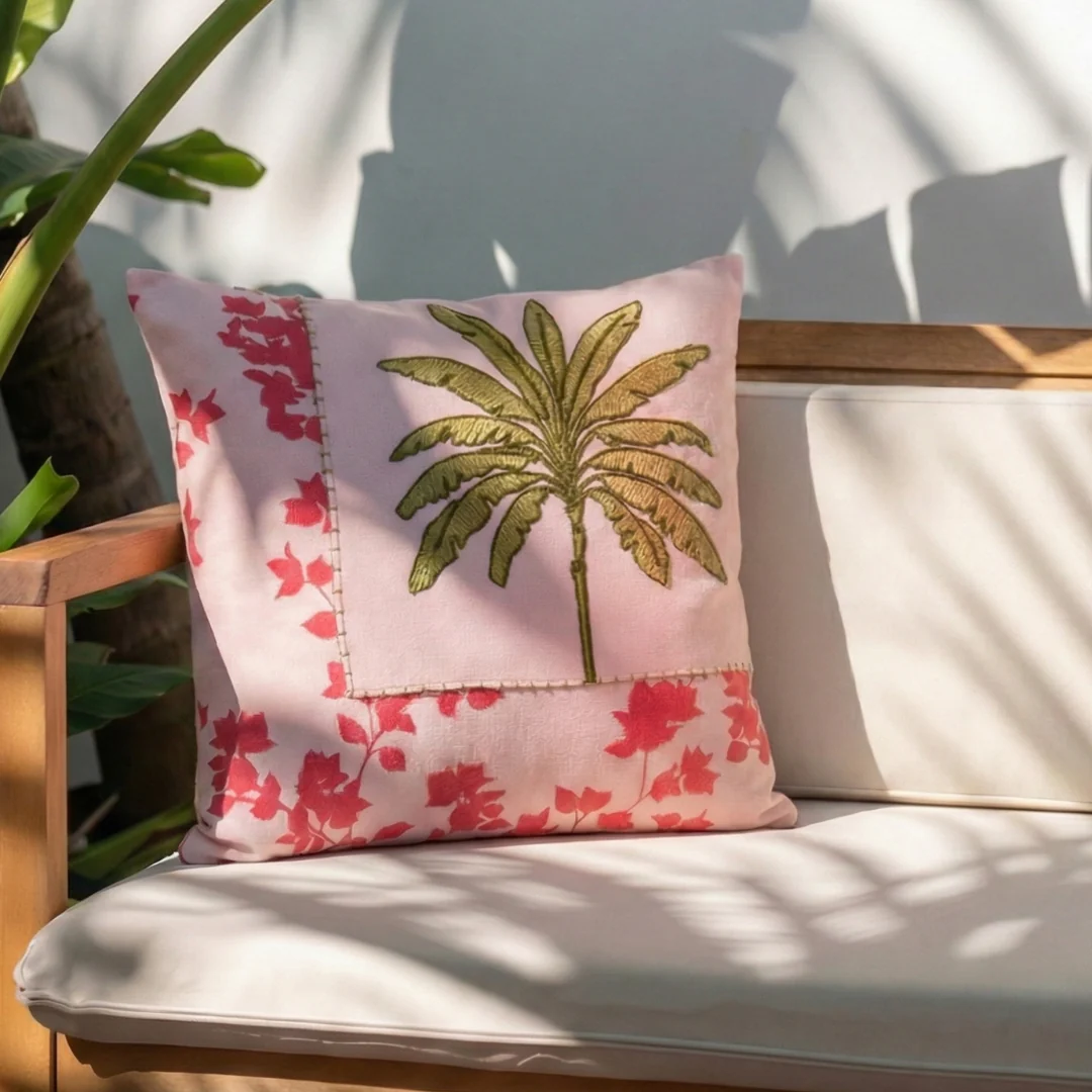 Palm And Charm Embroidered Cotton Cushion Cover 40x40cm - Image 6
