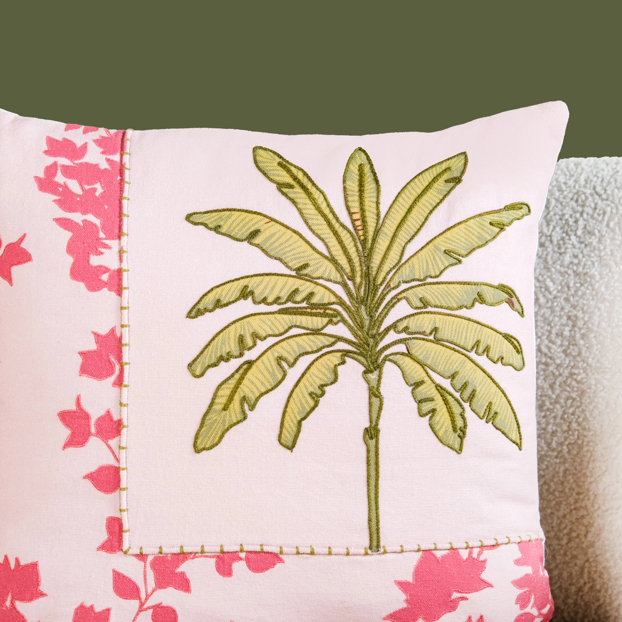 Palm And Charm Embroidered Cotton Cushion Cover 40x40cm - Image 7