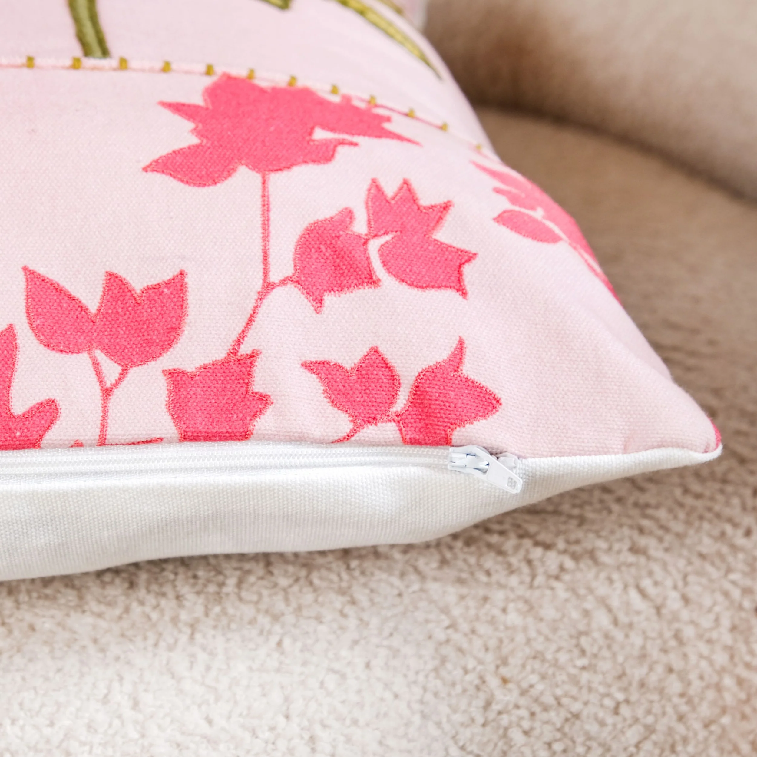 Palm And Charm Embroidered Cotton Cushion Cover 40x40cm - Image 8