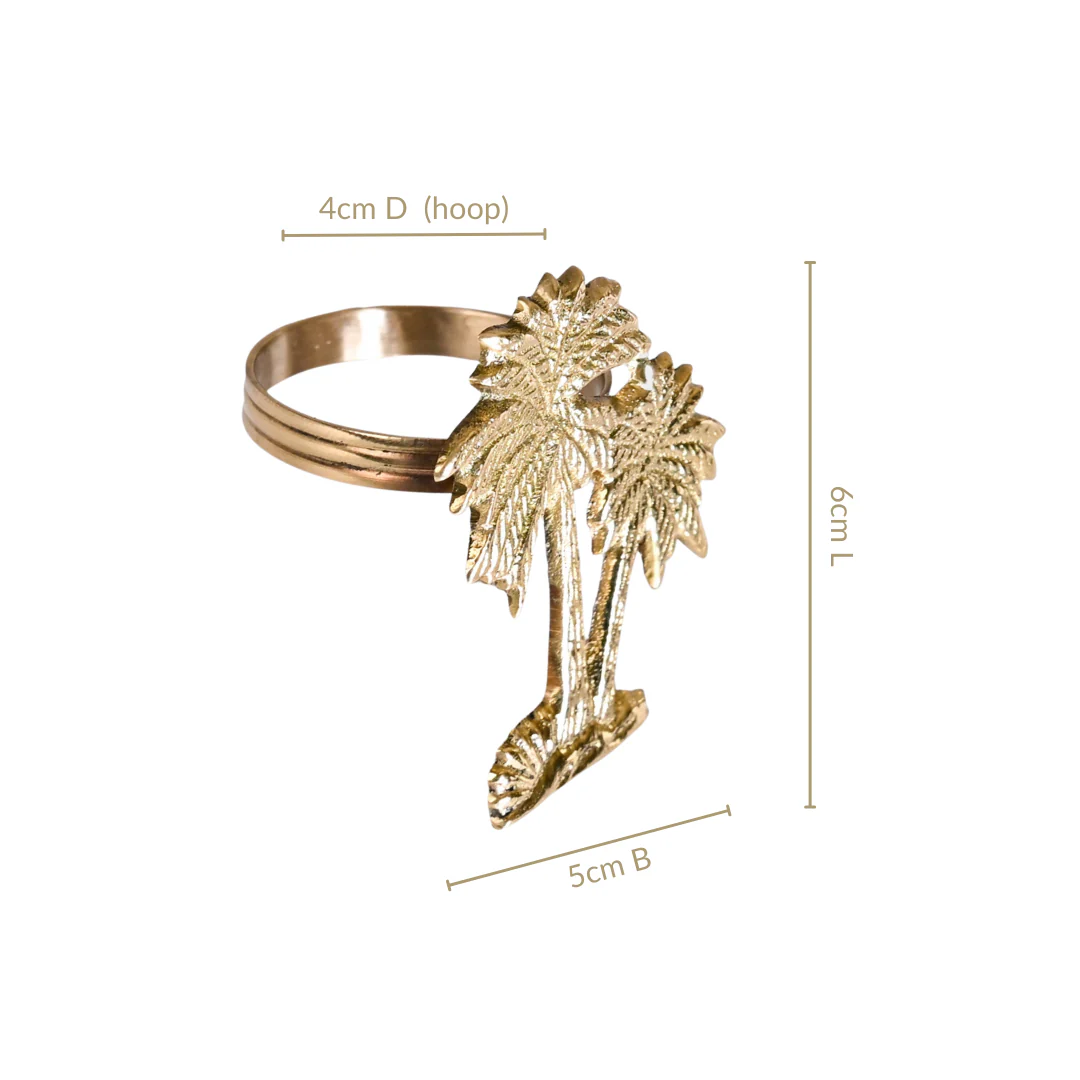 Palm Tree Pure Brass Napkin Ring Set Of 6 - Image 3