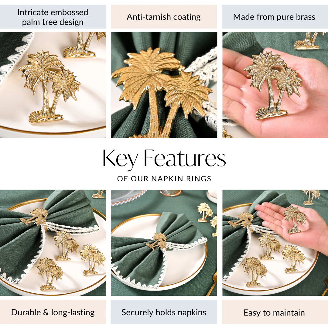 Palm Tree Pure Brass Napkin Ring Set Of 6 - Image 4