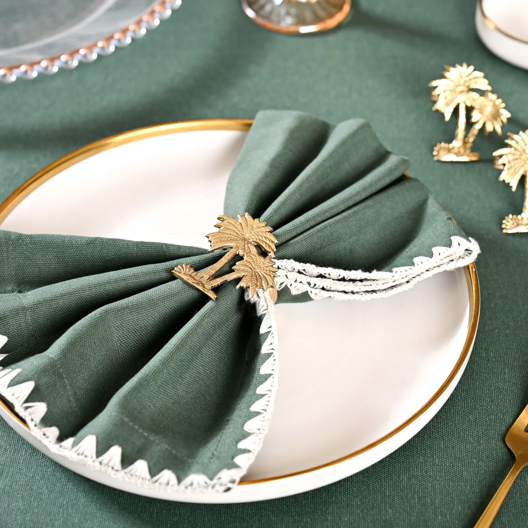 Palm Tree Pure Brass Napkin Ring Set Of 6 - Image 7
