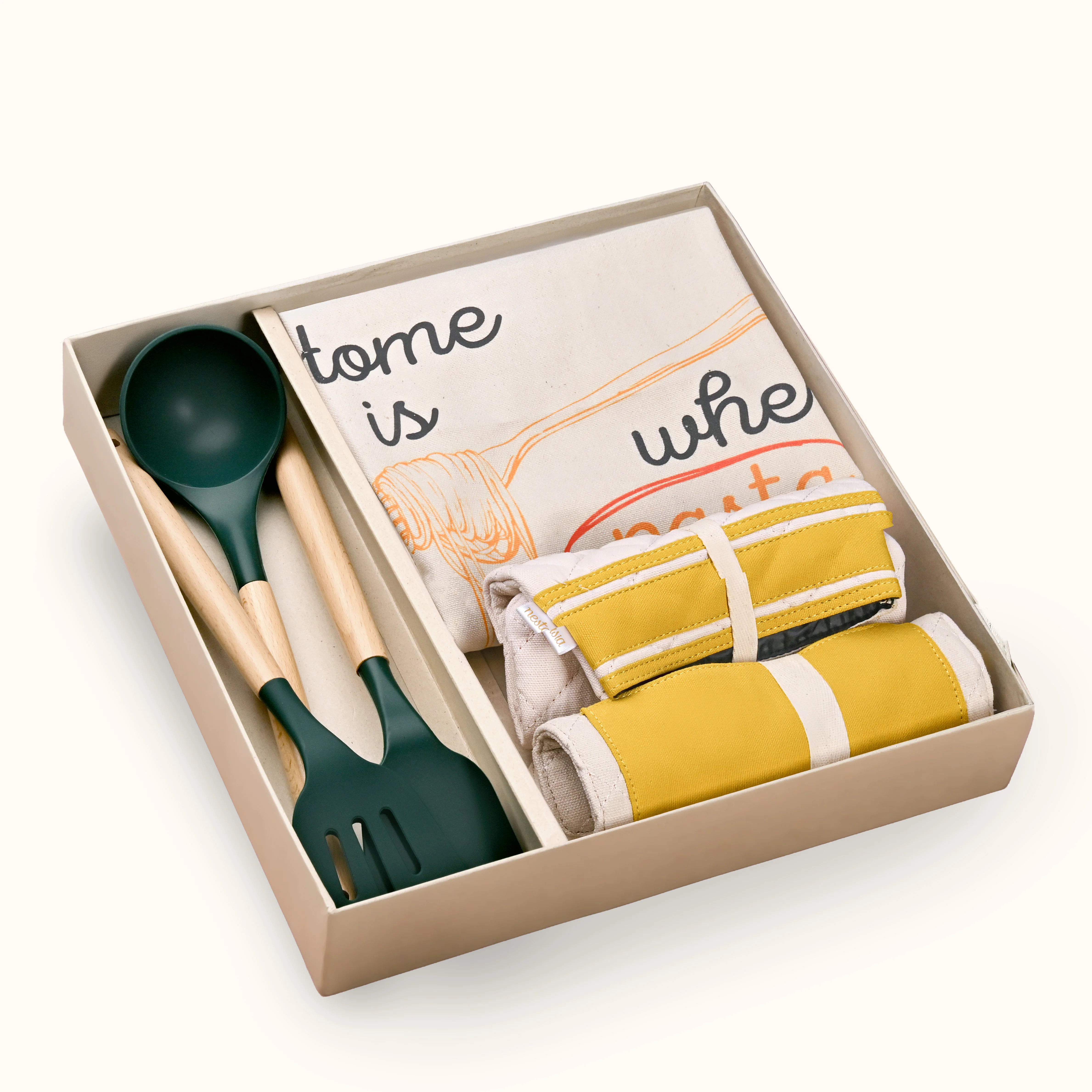 Pasta Lover Gift Hamper Box With Spatula Apron Trivet And Mitten - Image 2