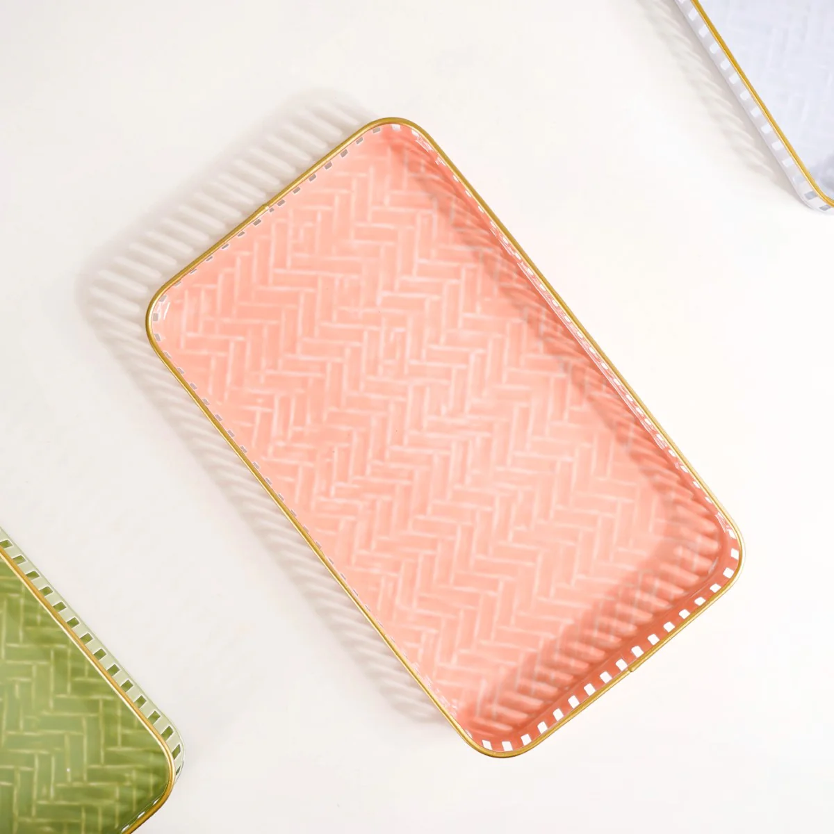 Pastel Herringbone Pattern Metal Tray Set Of 3 - Image 12