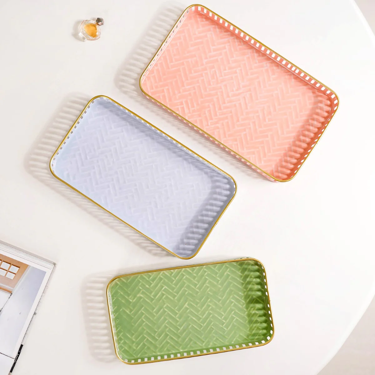 Pastel Herringbone Pattern Metal Tray Set Of 3 - Image 13
