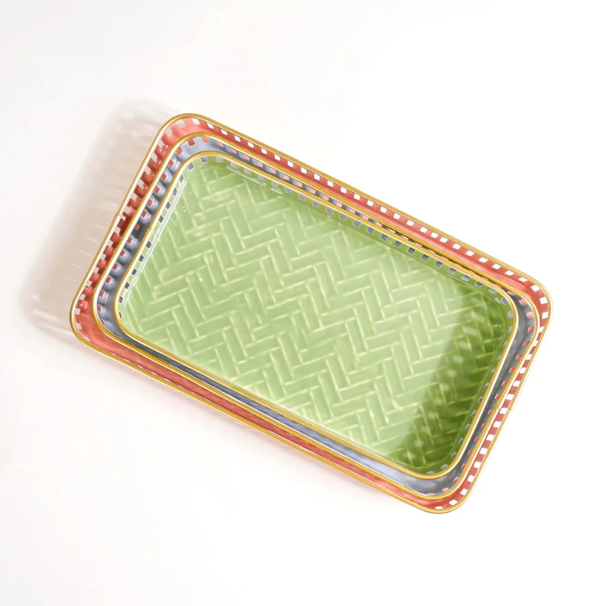 Pastel Herringbone Pattern Metal Tray Set Of 3 - Image 14