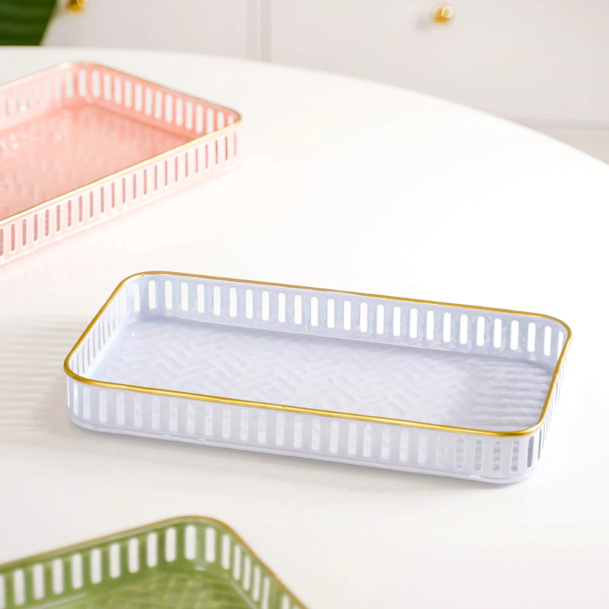 Pastel Herringbone Pattern Metal Tray Set Of 3 - Image 8