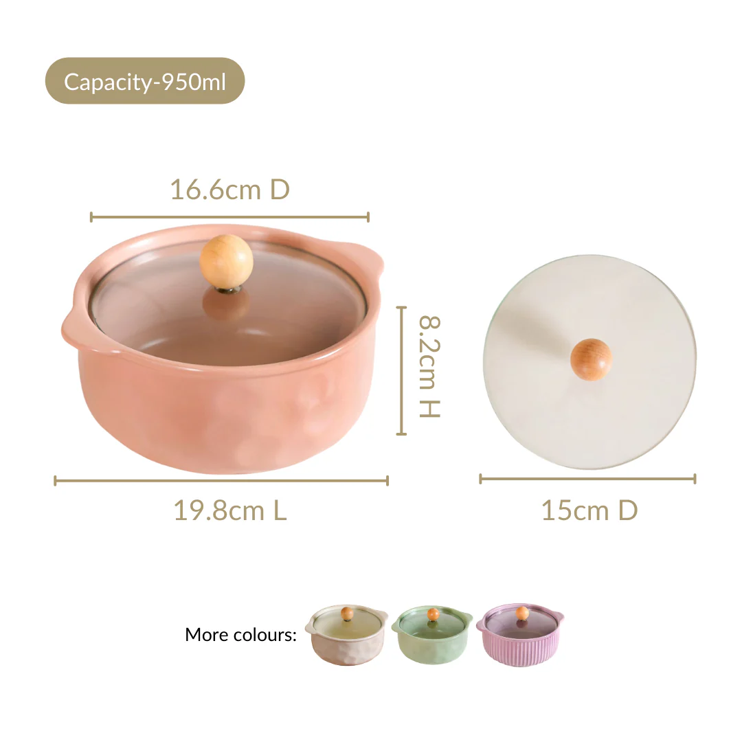 Peach Pebble Ceramic Serving Bowl With Lid 950ml - Image 4