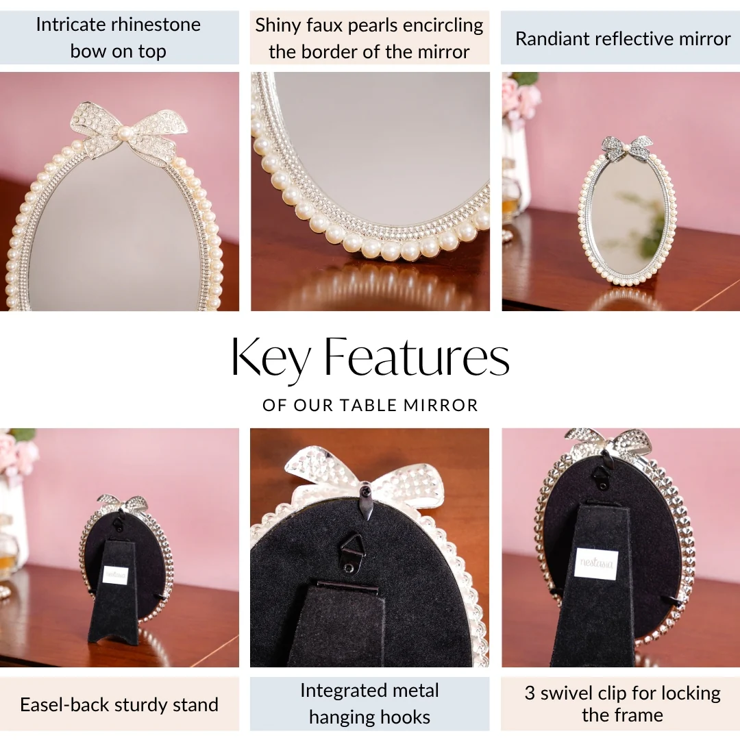 Pearl Mirror With Studded Bow Small 10x15cm - Image 4