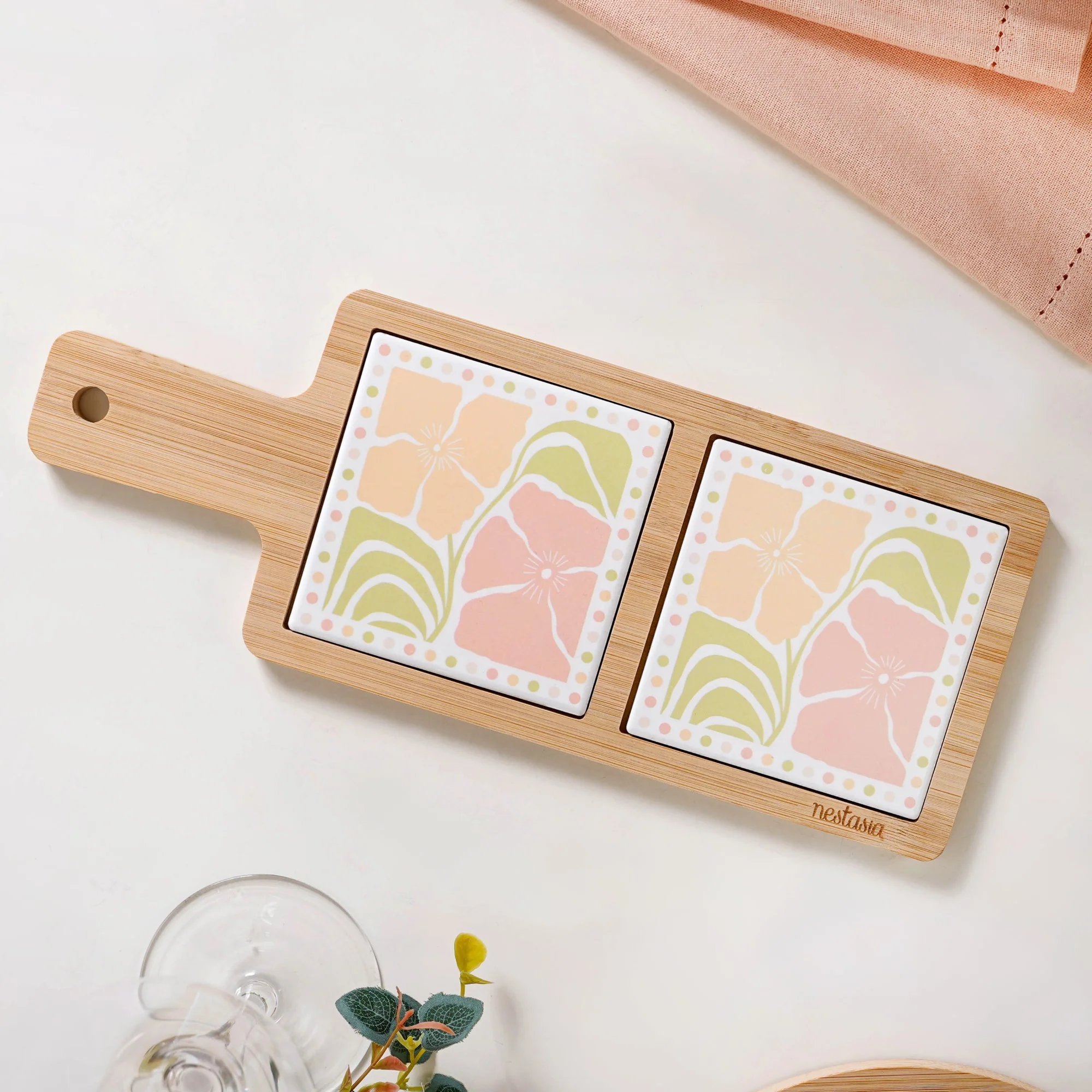 Perfectly Pastel Bamboo And Ceramic Platter 32x12cm - Image 2