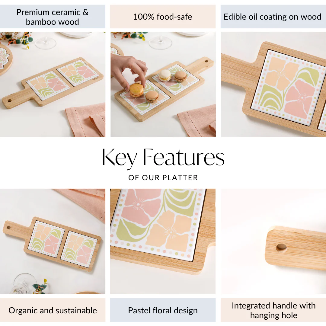 Perfectly Pastel Bamboo And Ceramic Platter 32x12cm - Image 5