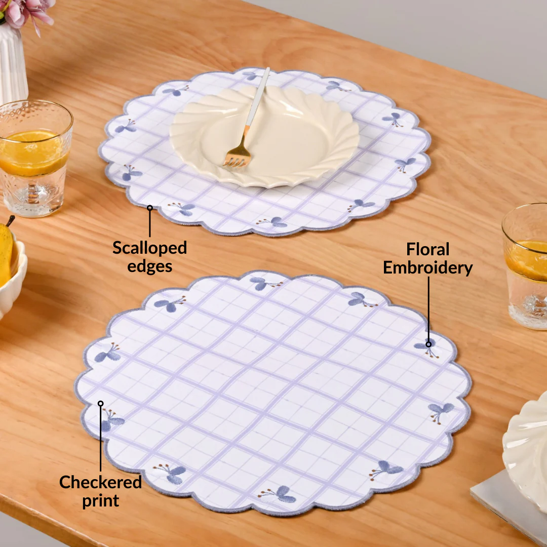 Periwinkle Embroidered Cotton Table Mat Lilac Set Of 6 - Image 2