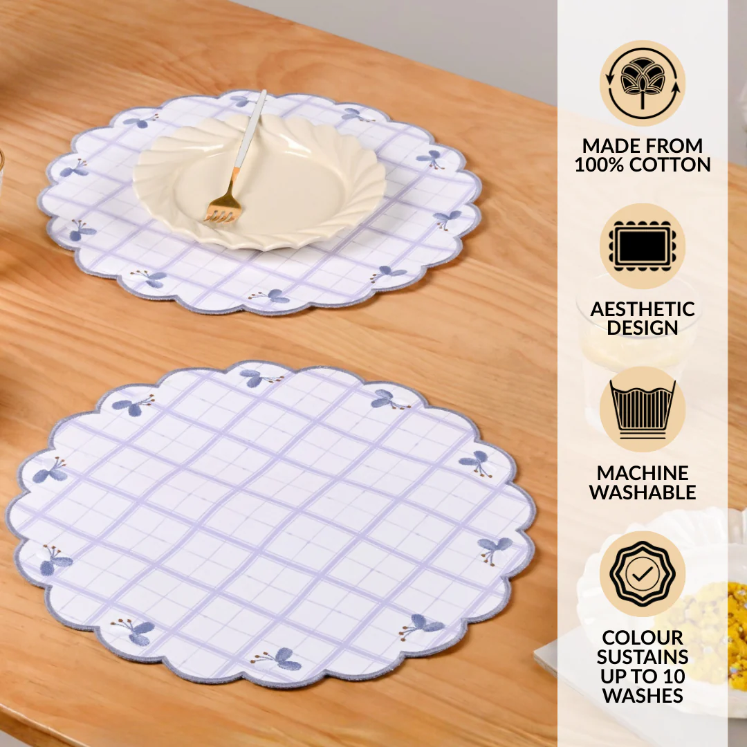 Periwinkle Embroidered Cotton Table Mat Lilac Set Of 6 - Image 3