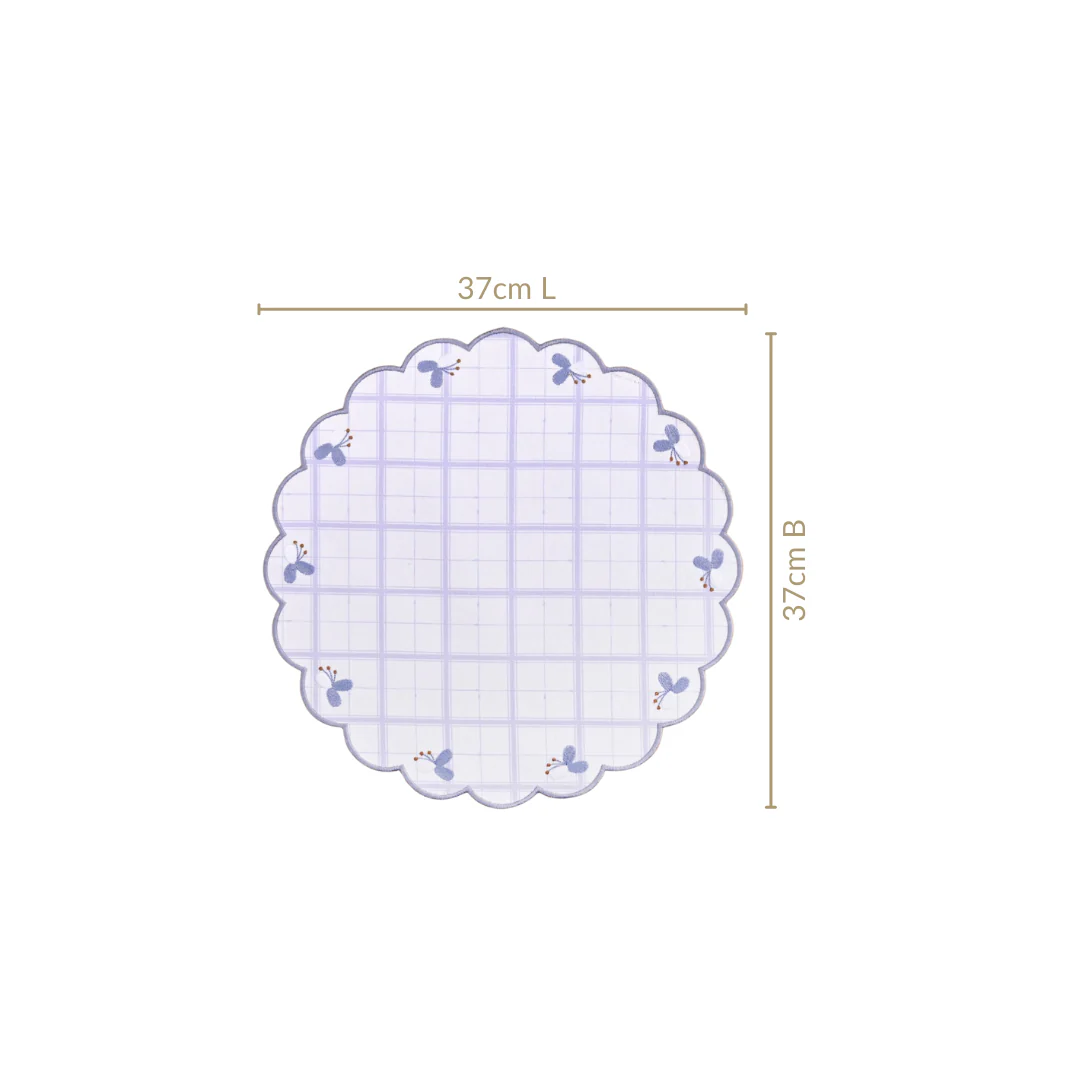 Periwinkle Embroidered Cotton Table Mat Lilac Set Of 6 - Image 4