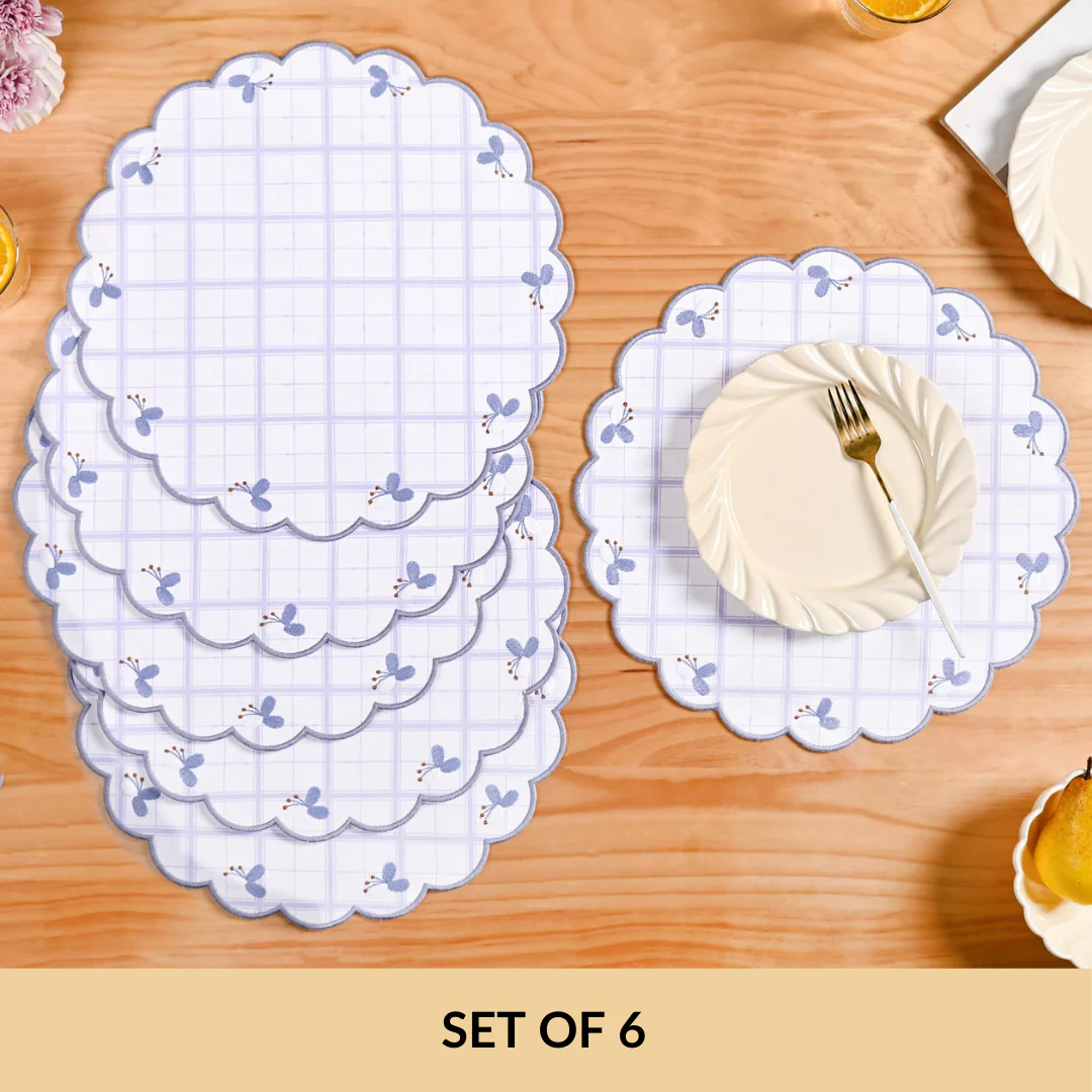 Periwinkle Embroidered Cotton Table Mat Lilac Set Of 6 - Image 5