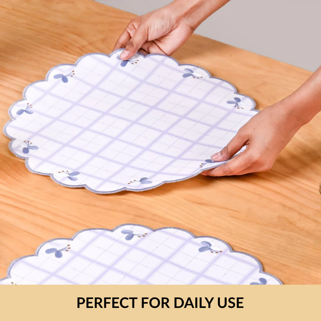Periwinkle Embroidered Cotton Table Mat Lilac Set Of 6 - Image 6