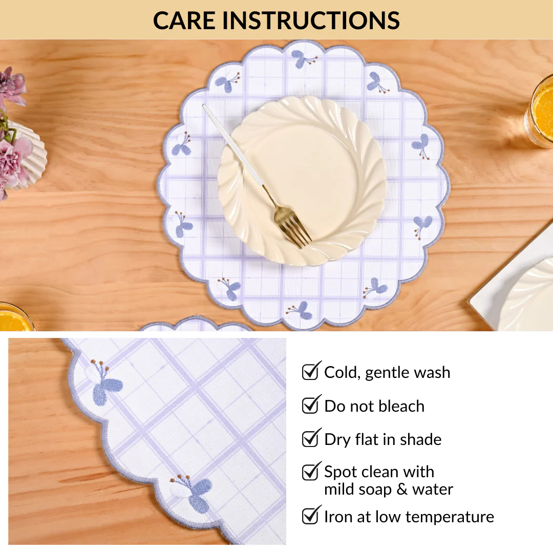 Periwinkle Embroidered Cotton Table Mat Lilac Set Of 6 - Image 7