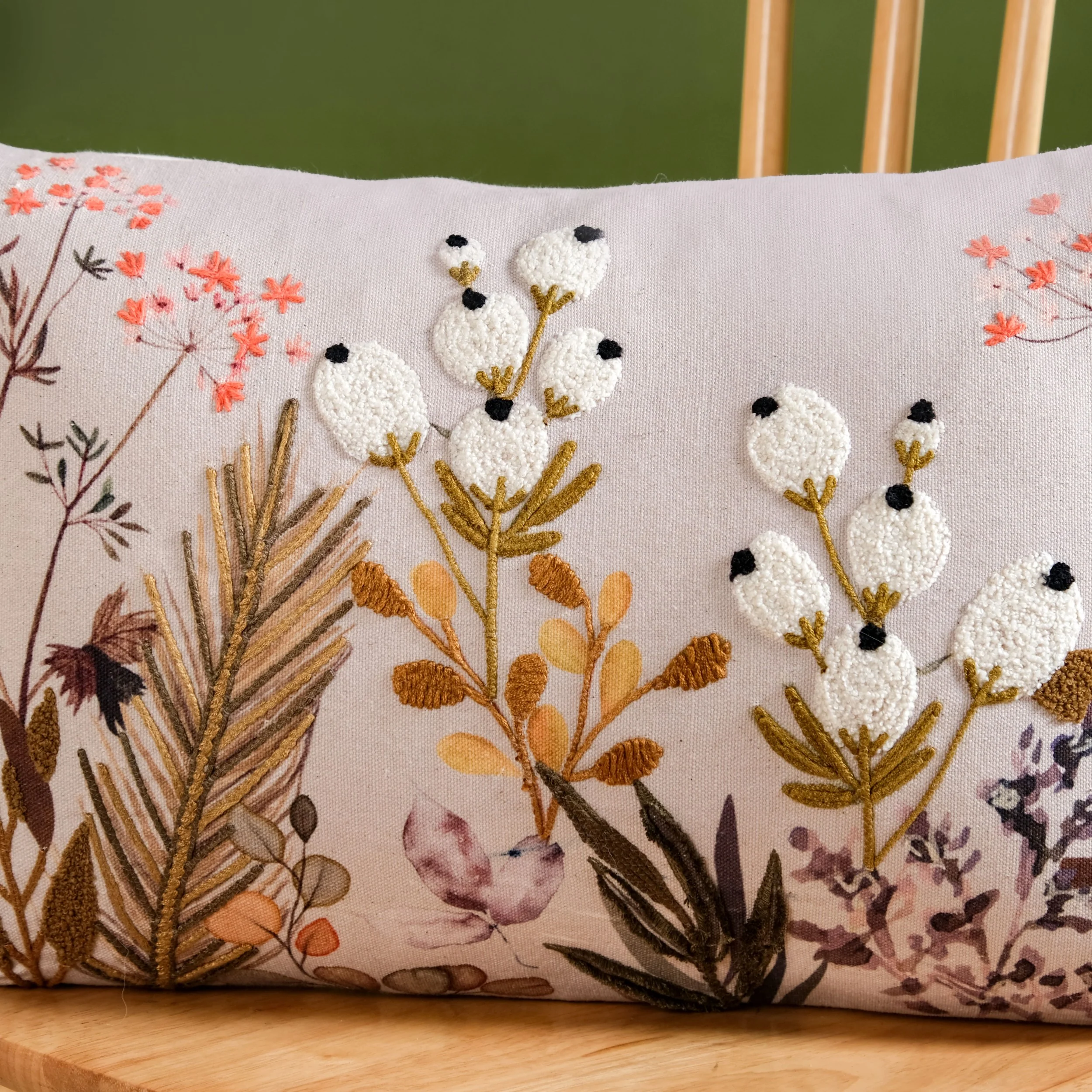 Petal Embroidered Cotton Cushion Cover 50x30cm - Image 2