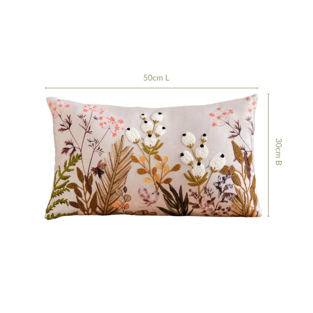 Petal Embroidered Cotton Cushion Cover 50x30cm - Image 3