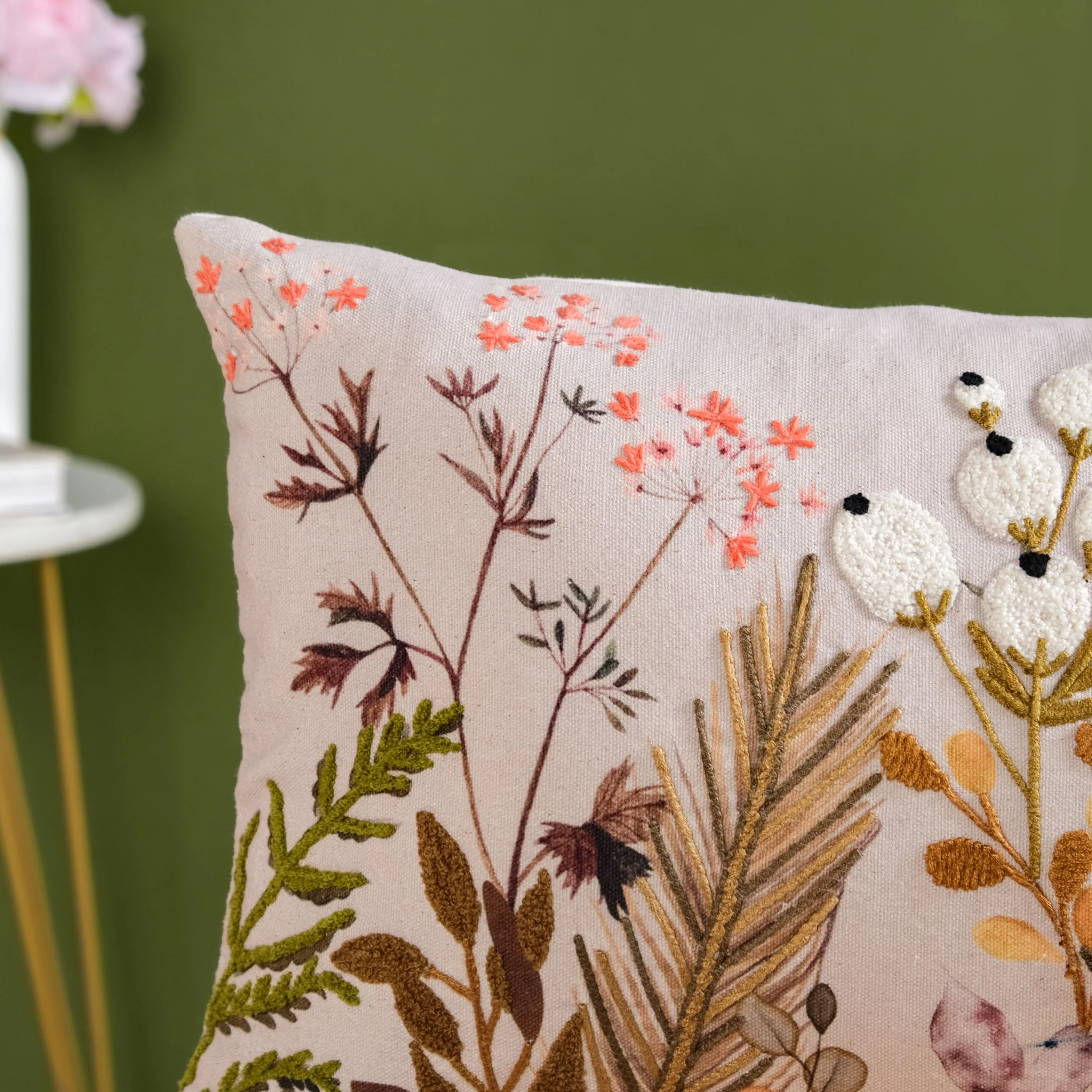Petal Embroidered Cotton Cushion Cover 50x30cm - Image 6
