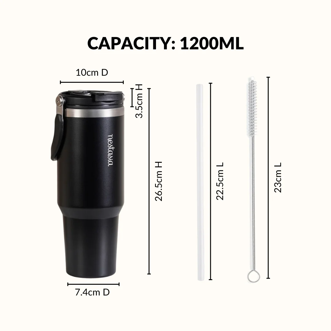 PickSip 40 Insulated Tumbler Bottle With Top Handle Black Noir 1200ml - Image 4