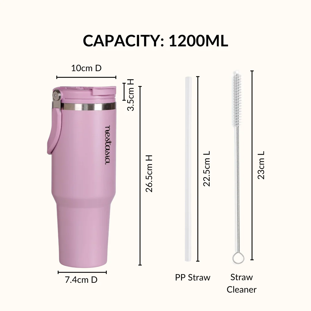 PickSip 40 Insulated Tumbler Bottle With Top Handle Blush Rose Pink 1200ml - Image 4