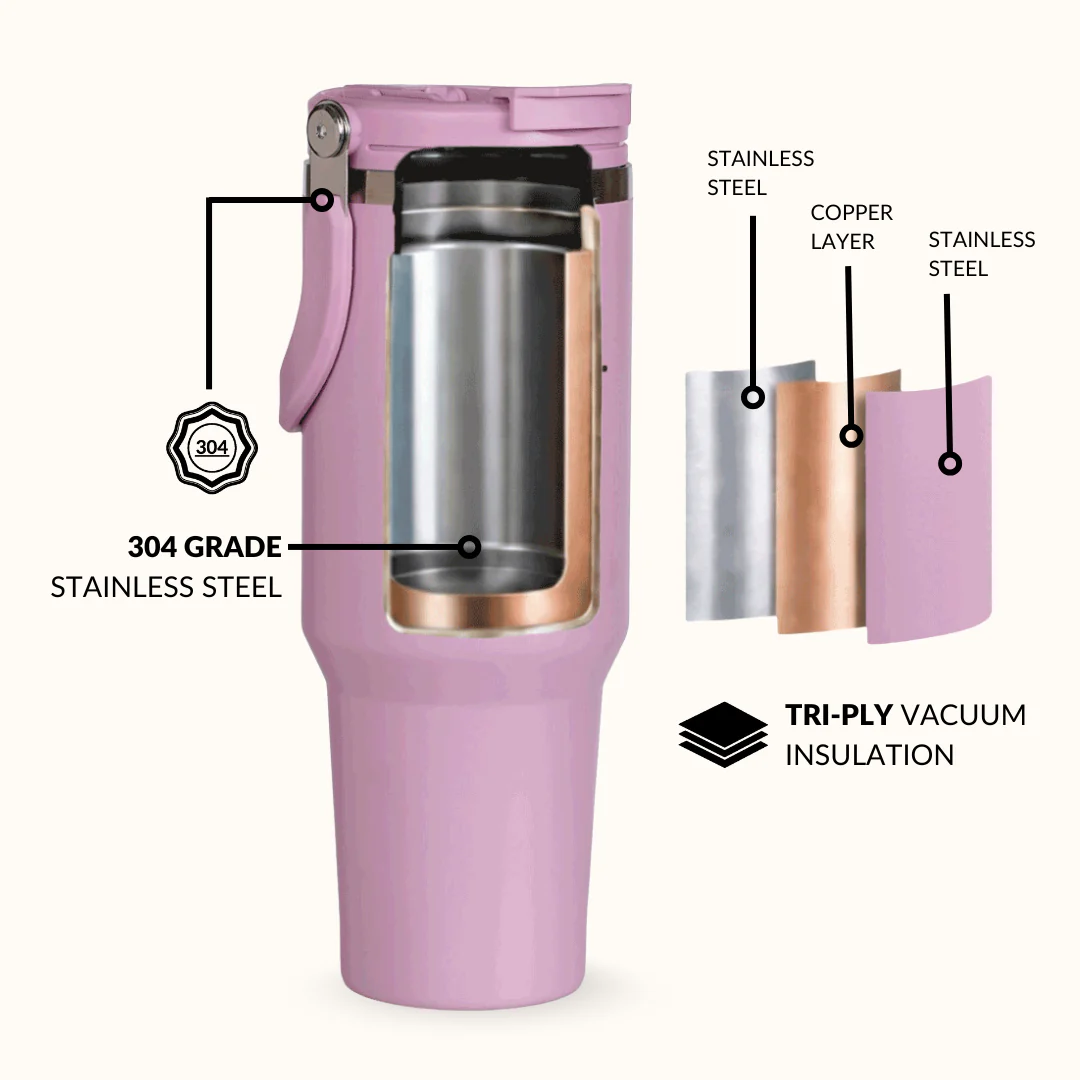 PickSip 40 Insulated Tumbler Bottle With Top Handle Blush Rose Pink 1200ml - Image 6