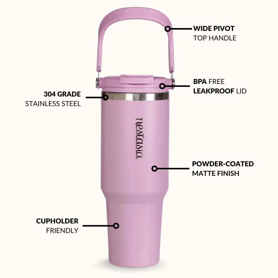 PickSip 40 Insulated Tumbler Bottle With Top Handle Blush Rose Pink 1200ml - Image 7