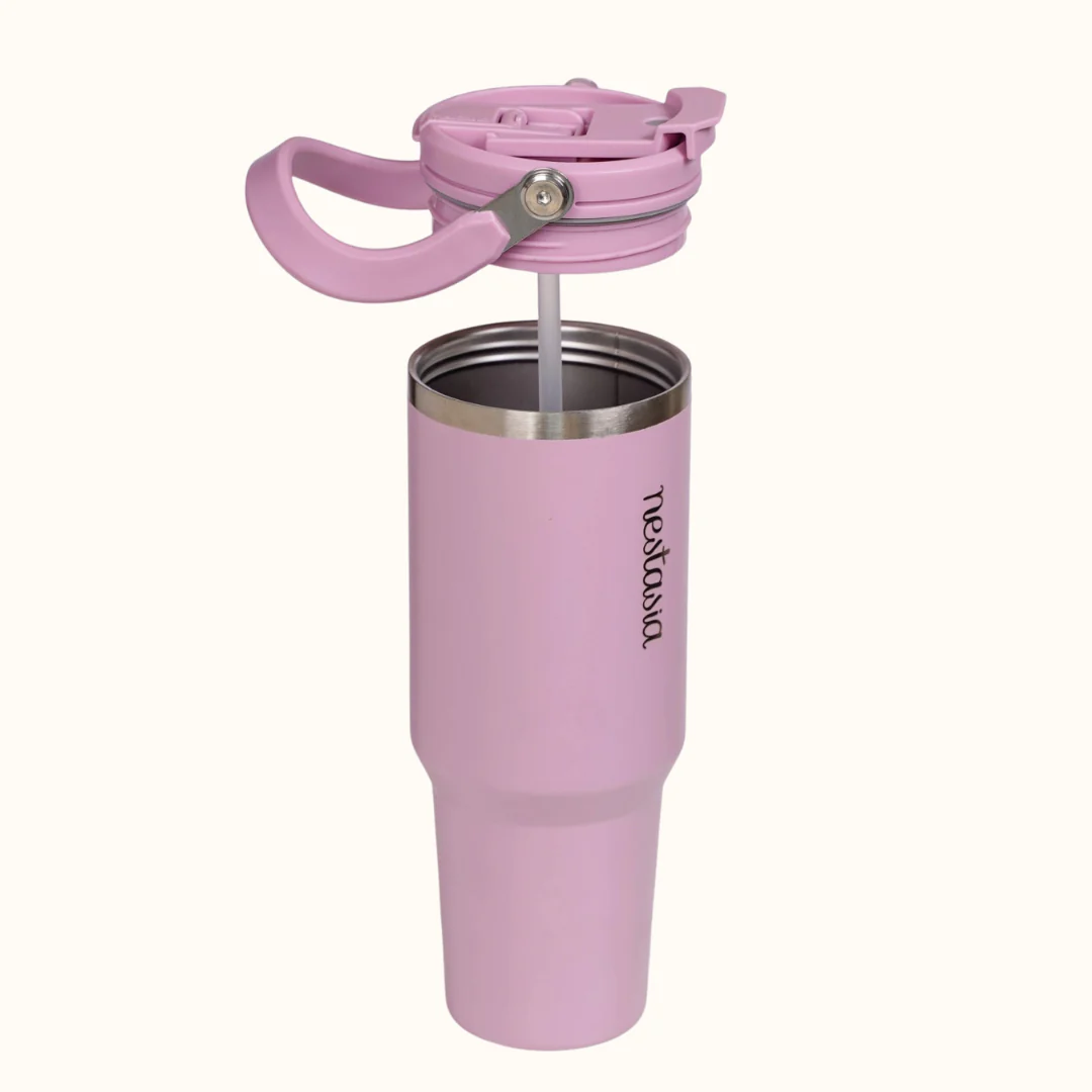 PickSip 40 Insulated Tumbler Bottle With Top Handle Blush Rose Pink 1200ml - Image 9