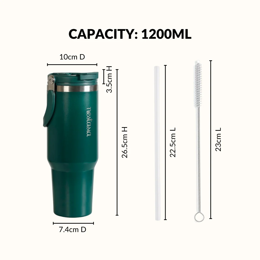 PickSip 40 Insulated Tumbler Bottle With Top Handle Emerald Isle 1200ml - Image 4