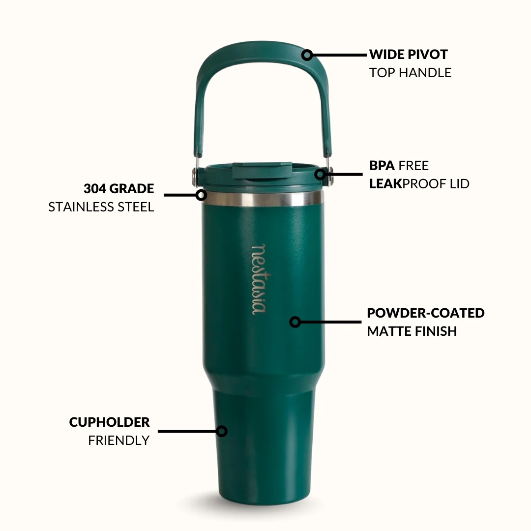 PickSip 40 Insulated Tumbler Bottle With Top Handle Emerald Isle 1200ml - Image 7