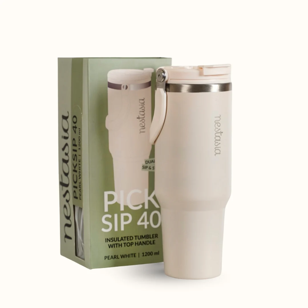 PickSip 40 Insulated Tumbler Bottle With Top Handle Pearl White 1200ml - Image 11