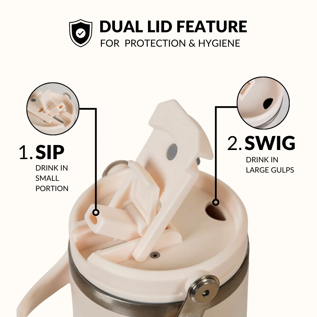 PickSip 40 Insulated Tumbler Bottle With Top Handle Pearl White 1200ml - Image 2
