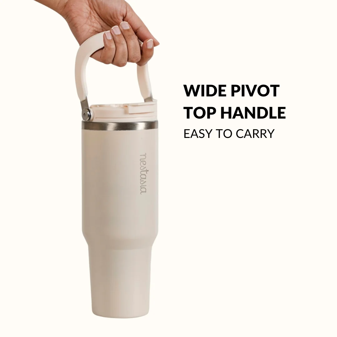 PickSip 40 Insulated Tumbler Bottle With Top Handle Pearl White 1200ml - Image 3