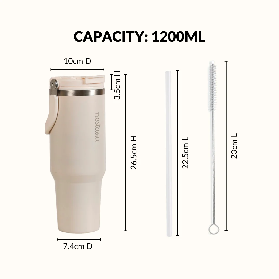 PickSip 40 Insulated Tumbler Bottle With Top Handle Pearl White 1200ml - Image 4