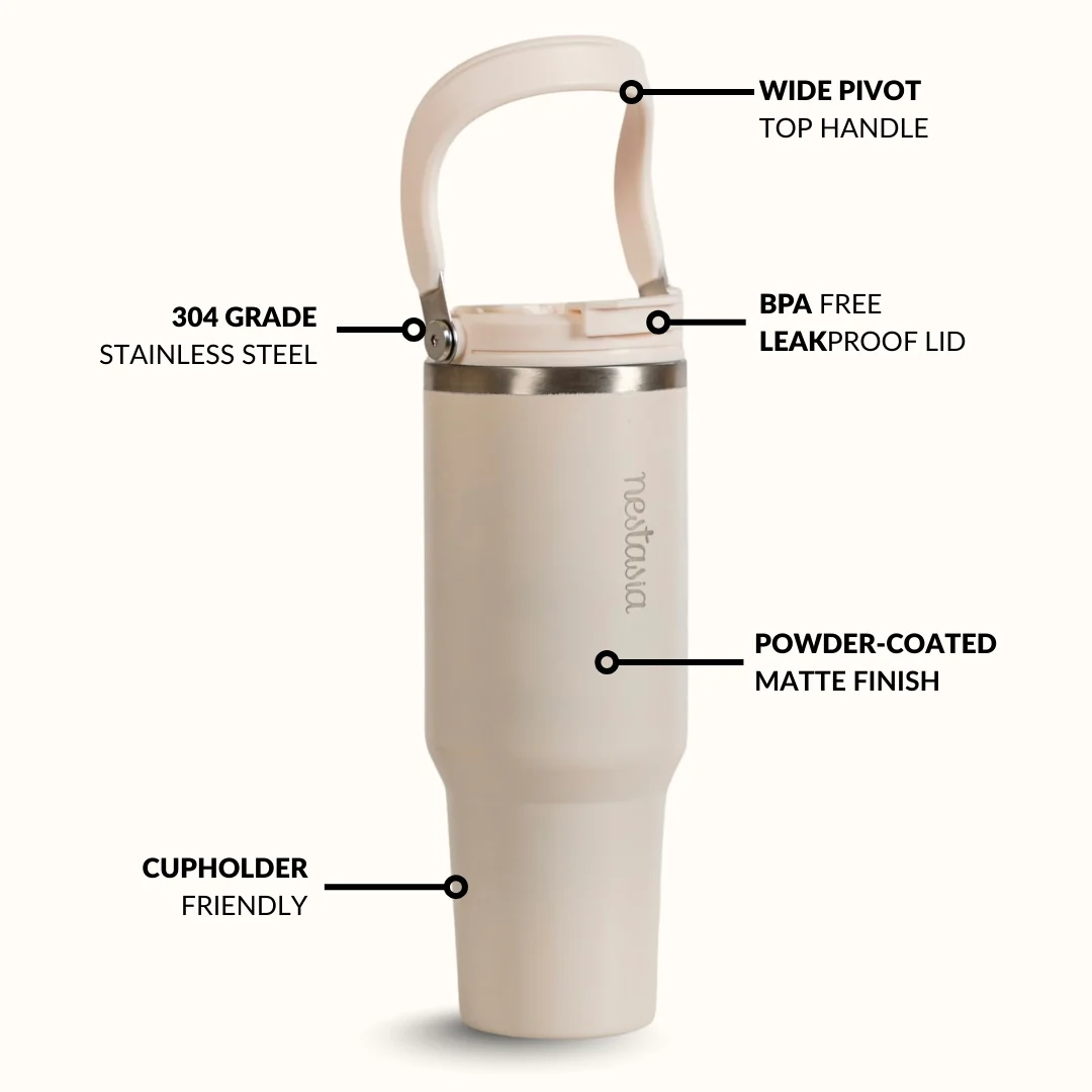 PickSip 40 Insulated Tumbler Bottle With Top Handle Pearl White 1200ml - Image 9