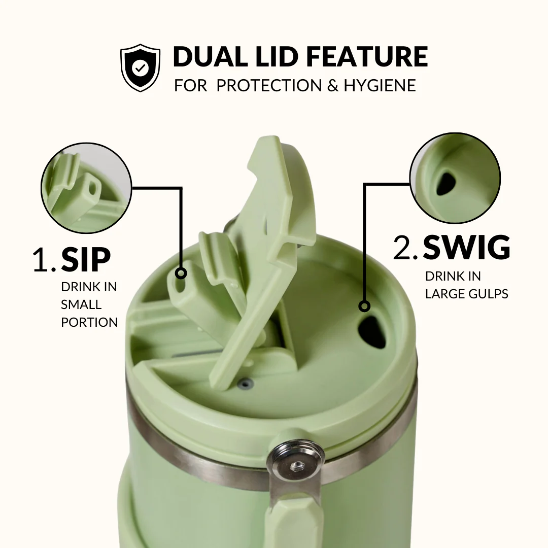 PickSip 40 Insulated Tumbler Bottle With Top Handle Pistachio Cream Green 1200ml - Image 2