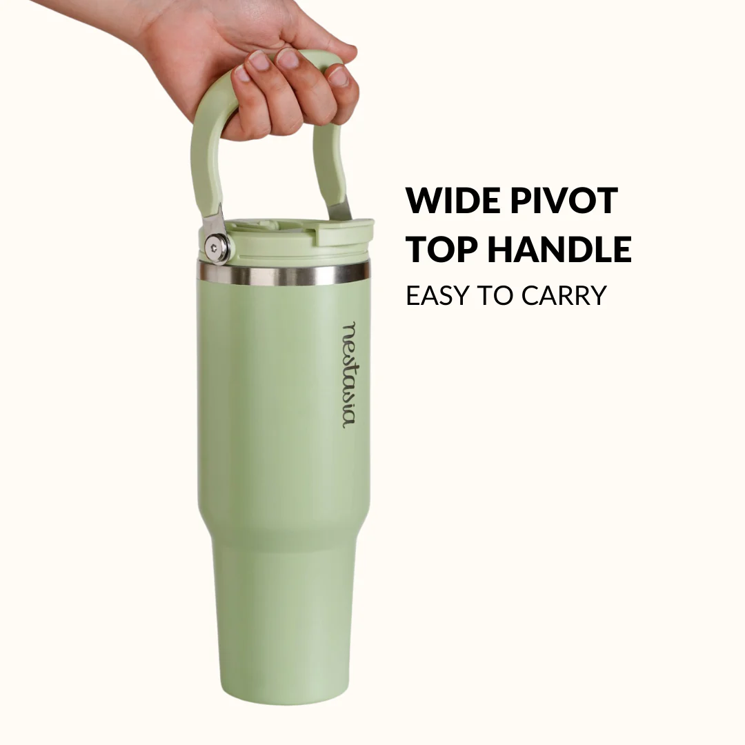 PickSip 40 Insulated Tumbler Bottle With Top Handle Pistachio Cream Green 1200ml - Image 3