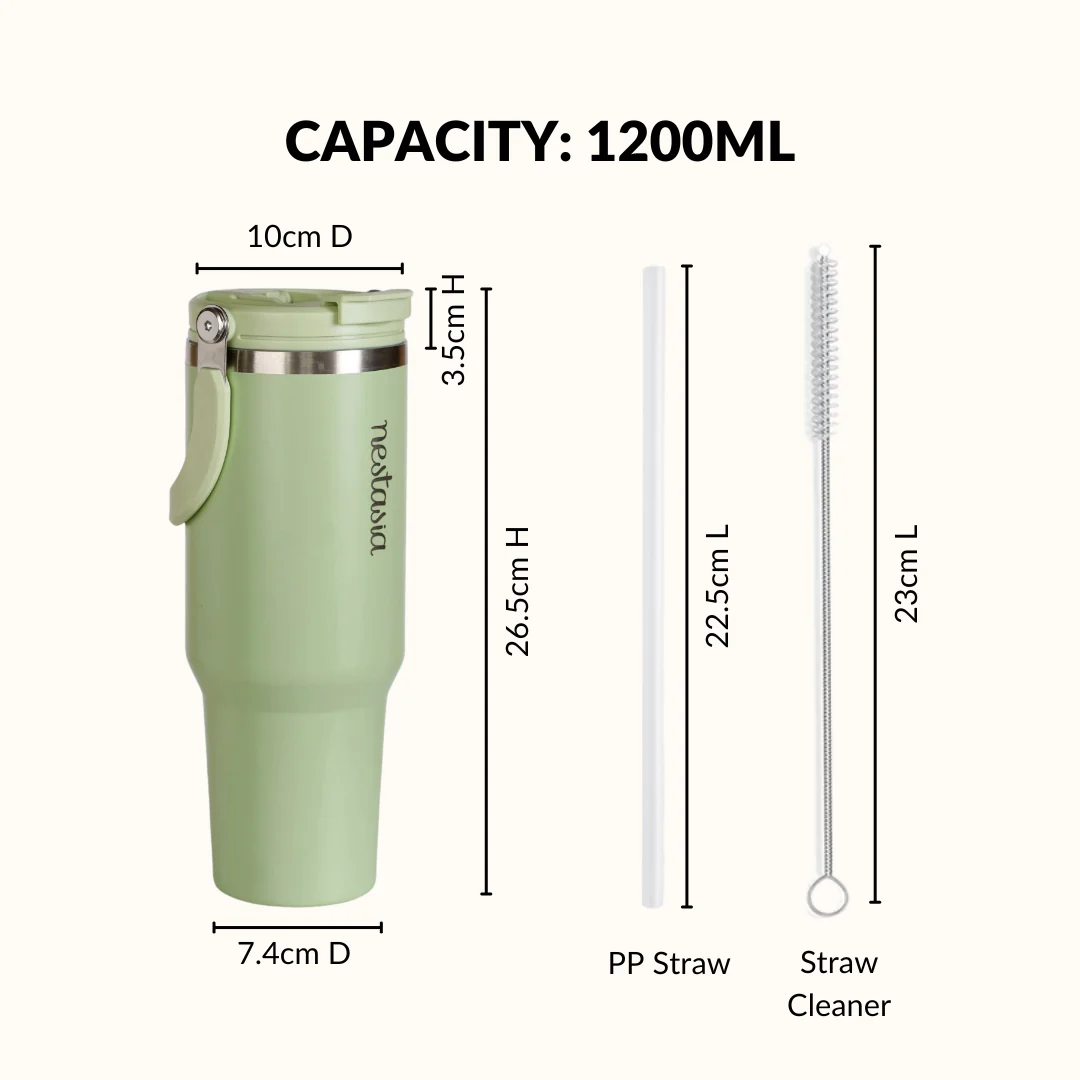 PickSip 40 Insulated Tumbler Bottle With Top Handle Pistachio Cream Green 1200ml - Image 4