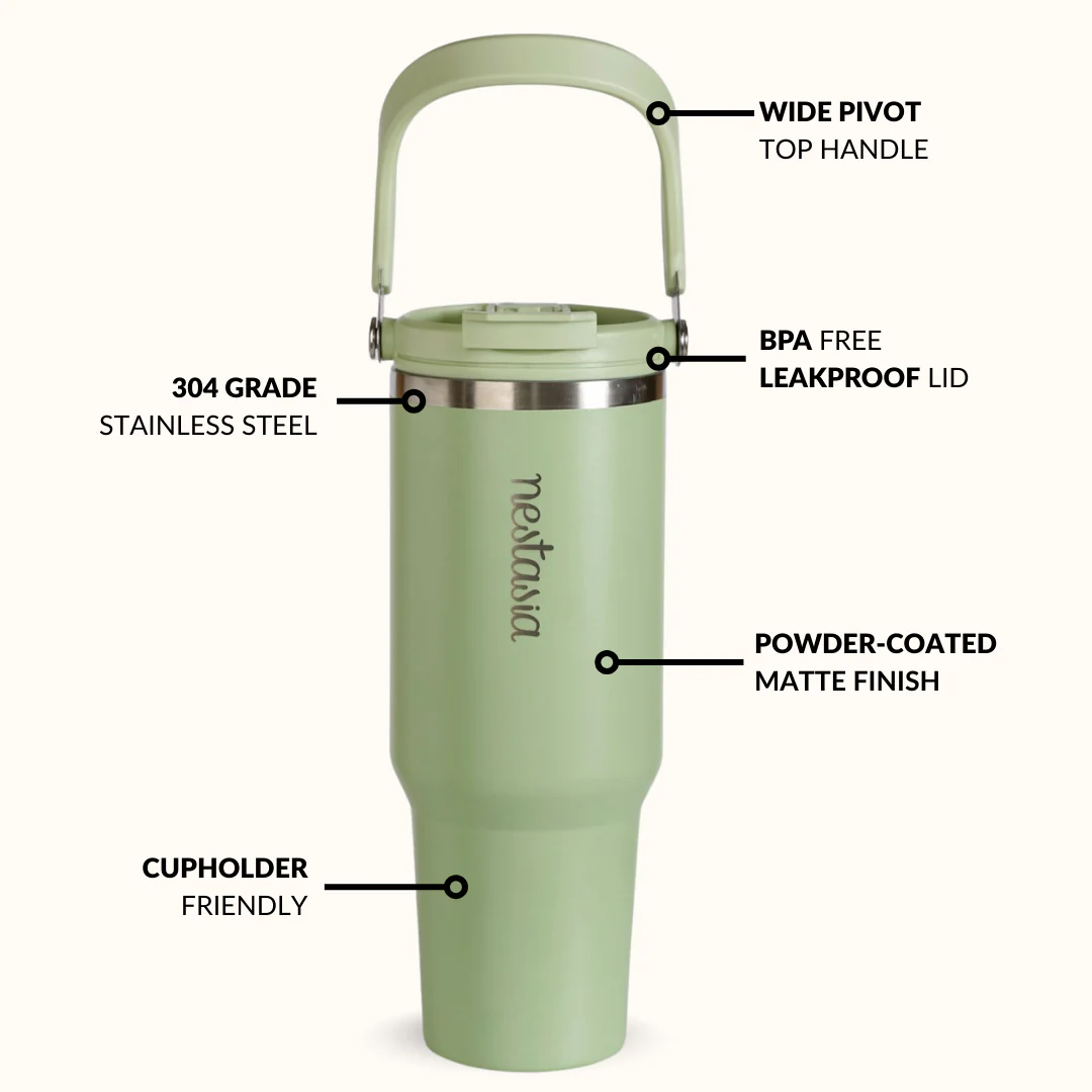 PickSip 40 Insulated Tumbler Bottle With Top Handle Pistachio Cream Green 1200ml - Image 7