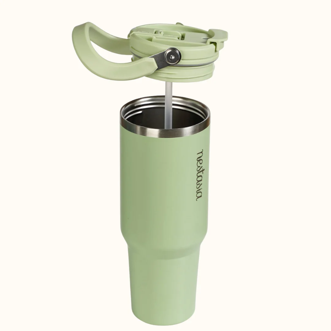 PickSip 40 Insulated Tumbler Bottle With Top Handle Pistachio Cream Green 1200ml - Image 9