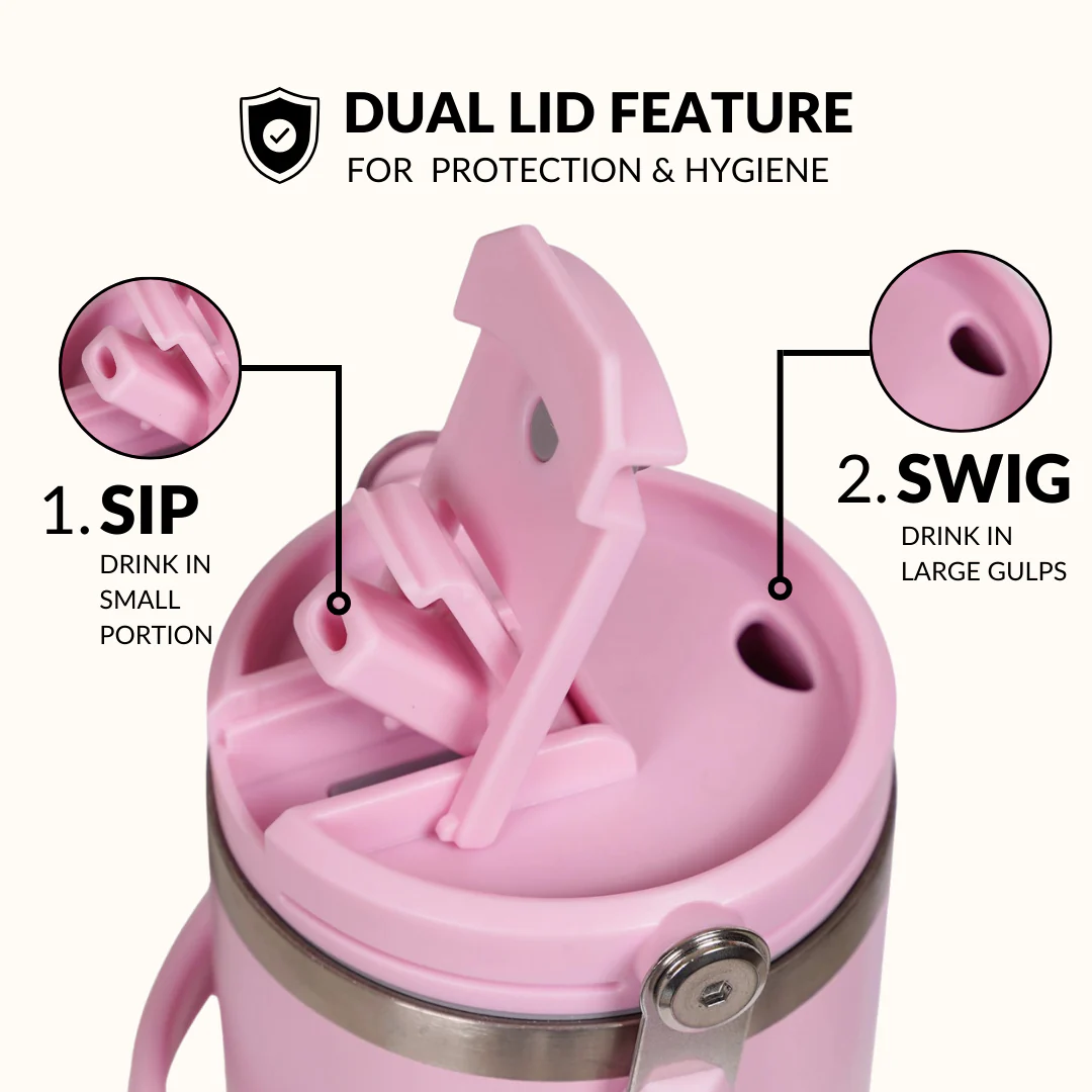 PickSip 40 Insulated Tumbler Bottle With Top Handle Quartz Cloud Pink 1200ml - Image 2