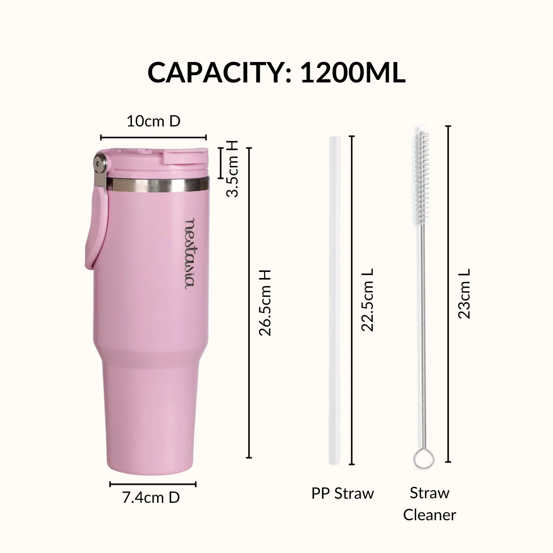 PickSip 40 Insulated Tumbler Bottle With Top Handle Quartz Cloud Pink 1200ml - Image 4
