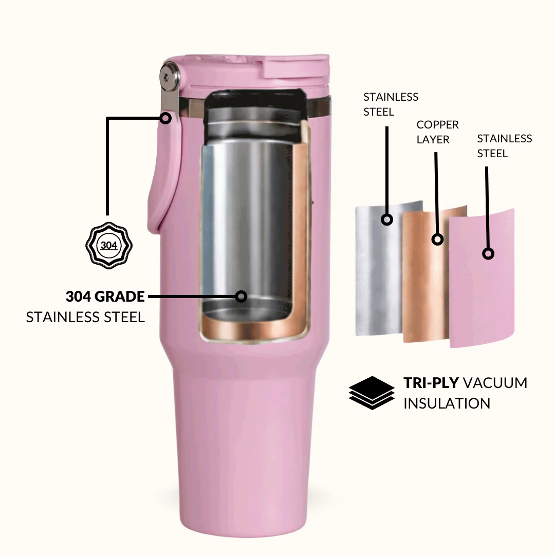 PickSip 40 Insulated Tumbler Bottle With Top Handle Quartz Cloud Pink 1200ml - Image 6